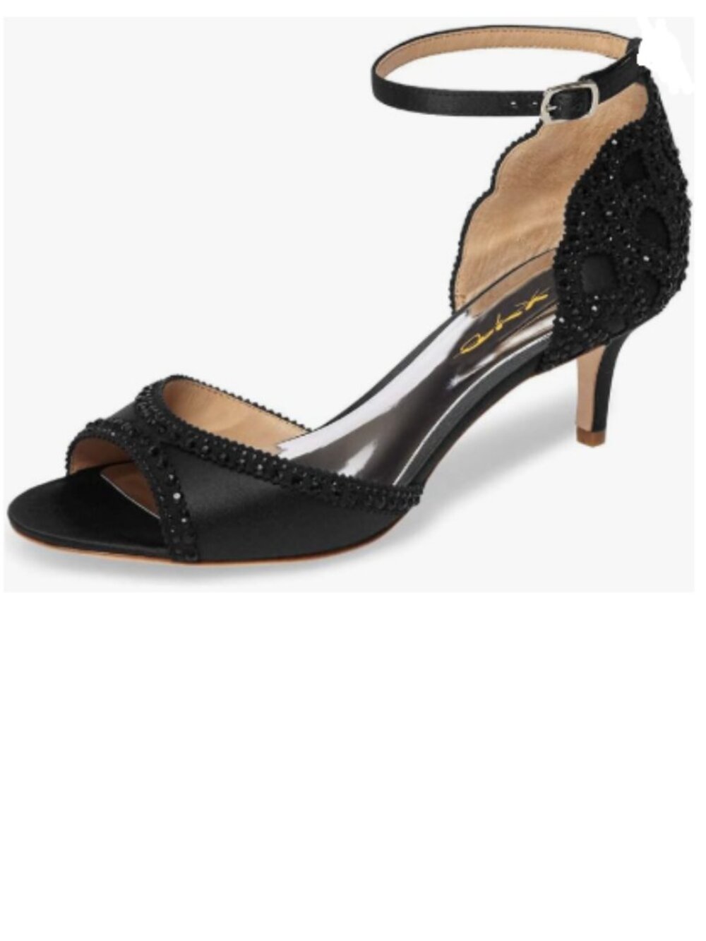 XYD Black Peep Toe, D'Orsay Kitten Low Heels, Rhinestone Ankle Strap Sandals